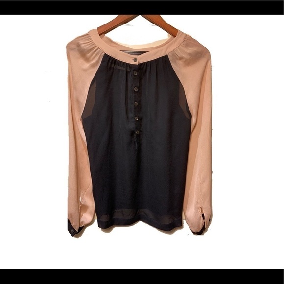 𝅺graham Spencer sheer Black Pink Blouse Baseball long sleeve Back buttons Sz M - Picture 6 of 11